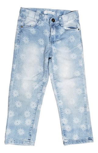 Jeans Para Niña Diseño De Flores Talla 24 Meses, Con Detalle