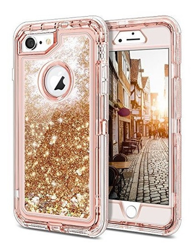 Estuche Para iPhone 6, Con Brillantina Rosa Y Oro