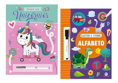 Kit Livros Escreva E Apague - Traços Com Unicórnios E Alfabeto