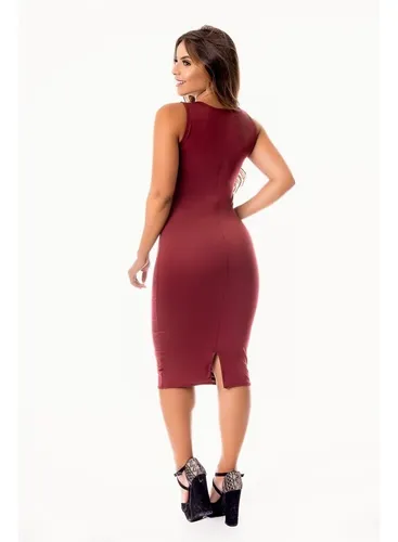 Vestido midi hotsell com fenda atras
