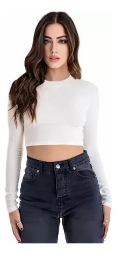 Crop top manga larga blanco sale