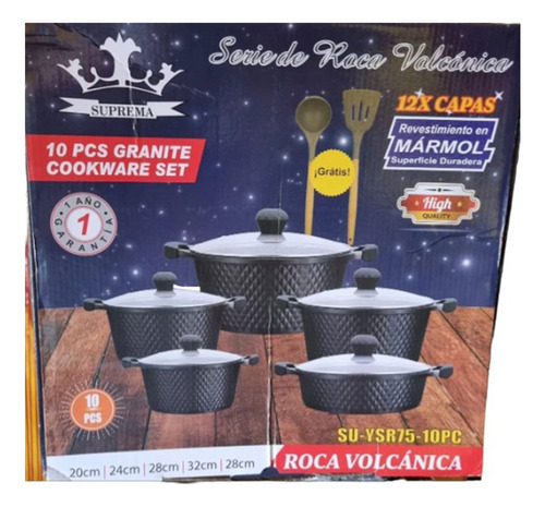Juego De Ollas Suprema En Revestimiento En Mármol 10 Pcs