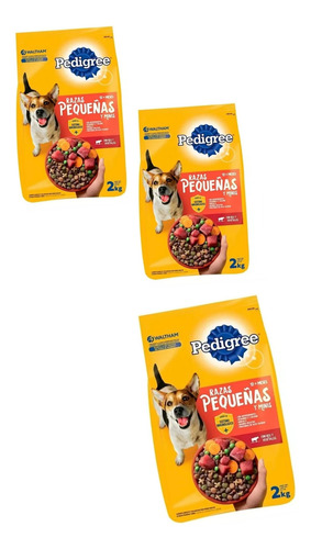 Pedigree Adulto Razas Pequeñas Minis Res Y Vegetales 2kg 3pz