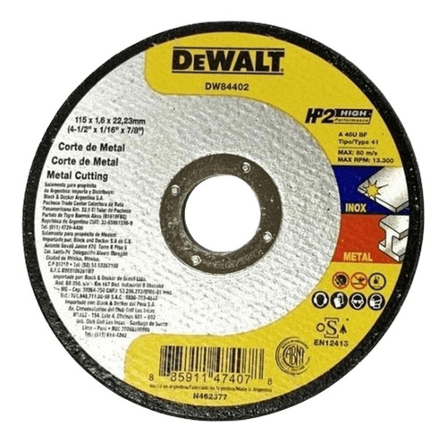 Disco 115mm X 1,6mm Acero Inox - Metal Dewalt  Dw84402 Corte