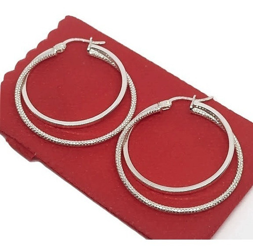 Aretes Candongas Dobles Plata Corrugada Lisa Grandes 00216