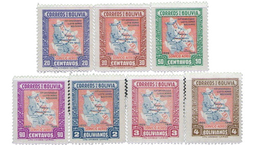 Bolivia Serie X 7 Sellos 20° Aniv Lloyd Aéreo Boliviano 1945