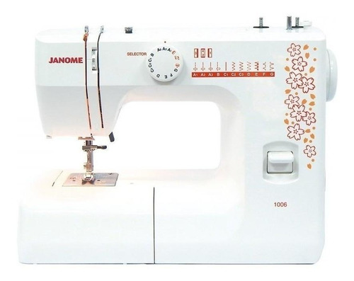 Máquina de costura reta Janome 1006 portátil branca/laranja 220V