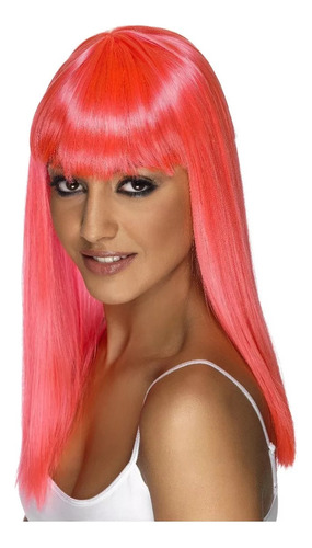 Peruca Cabelo Comprido Liso Acessório Fantasia Carnaval Cor Pink