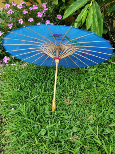 Imagen 3 de 3 de Paragua O Sombrilla Chino De Bambú Y Tela. Feng Shui