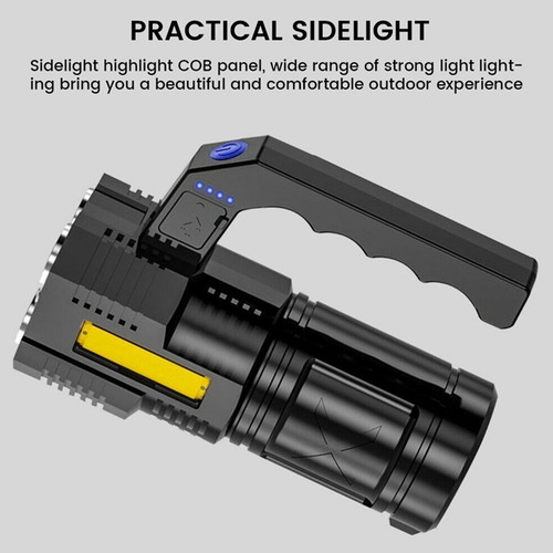 Lámpara Led Recargable De Mano Con 4 Leds De Alta Potencia Linterna Negro