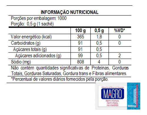 Adoçante De Mesa Magro Tradicional Caixa Com 1000 X 0,5g
