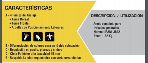 Imagen 4 de 9 de Arnes Seguridad 4 Anclajes Faja Lumbar Iram 3622-1 Homologad