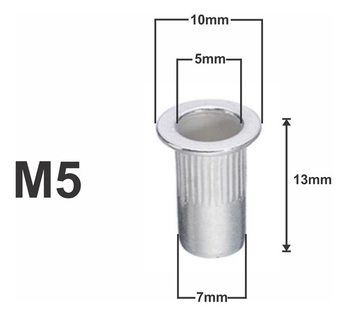 Remache De Rosca M5 Acero Inox Cuadro De Bicicletas 10 Pzs.