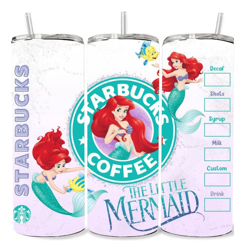 Vaso Termo Y Popote Starbucks Ariel De La Sirenita De Disney Diseño Diseño