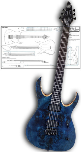 Plano Para Luthier Mayones Duvell Elite 6 (a Escala Real) Color Marrón Material Del Diapasón Ébano
