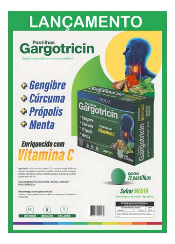 2 x Gargotricin 12 Pastilhas Menta + Vit C Prevent Pharma