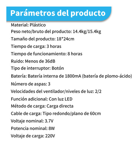 Ventilador De Escritorio Recargable Multifunción Con Led