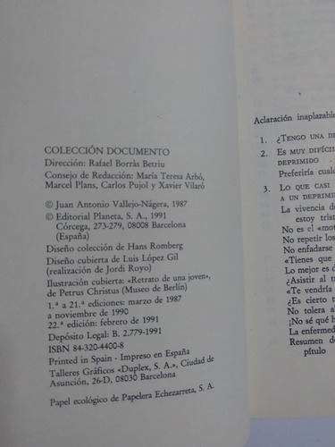 Libro Ante La Depresion / Juan Antonio Vallejo Najera