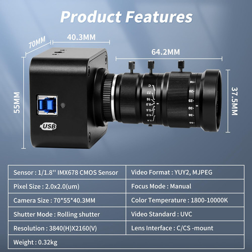 Cámara Usb 4k Mokose Con Enfoque Manual, Webcam Usb3.0 Con