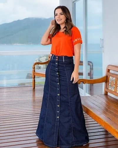 Saia jeans best sale longa mercado livre