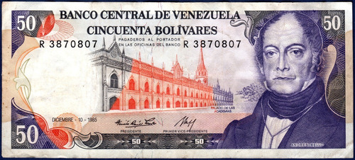 Billete 50 Bolívares R7 Diciembre 10 1985 Andrés Bello