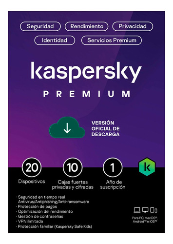 Kaspersky Premium 20 Dispositivos 1 Año