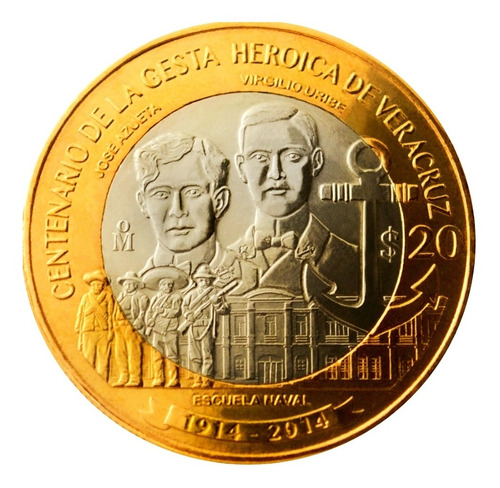 Moneda 20 Pesos Gesta Heroica De Veracruz Circulada Escasa