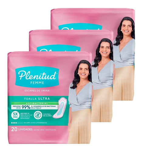 Imagen 3 de 3 de Plenitud Toalla Ultra Femme X 20 Unidades Pack X 3