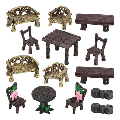 14 Piezas De Accesorios En Miniatura De Jardín, Mini Mesa Y