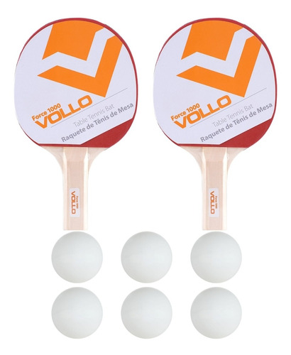 Kit C/2 Raquetes Ping Pong Force 1000 + 6 Bolas Ping Pong