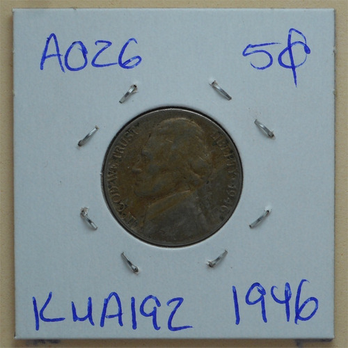 Moneda Usa 5 Centavos Jefferson Nickel 1946 Sin Ceca A026 (Usado)
