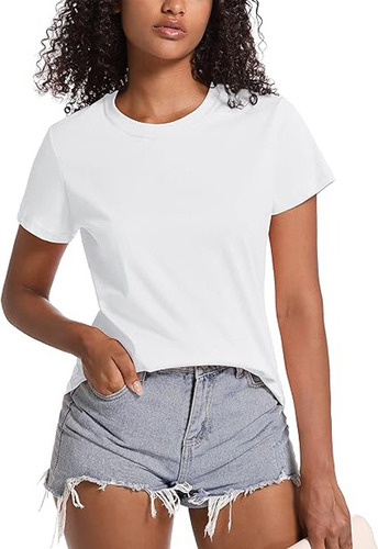 6x Polera Mujer Básica Manga Corta Algodón Premium Elastic