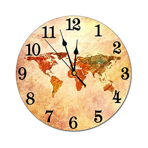 Abucaky Reloj De Pared Con Mapa Del Mundo, Funciona Con Pila