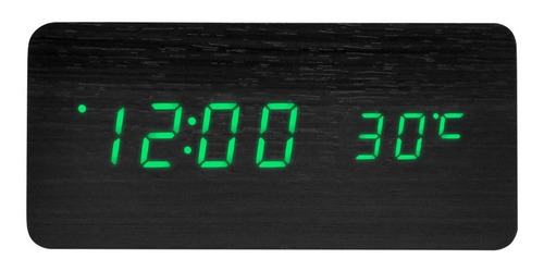 Reloj Despertador Grande Led Digital (hora/fecha/temp) Color Negro/verde