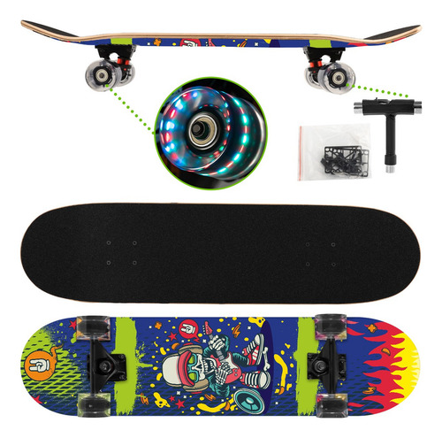 Patineta De Madera Con Luces Led Rgb En Las 4 Ruedas Skate