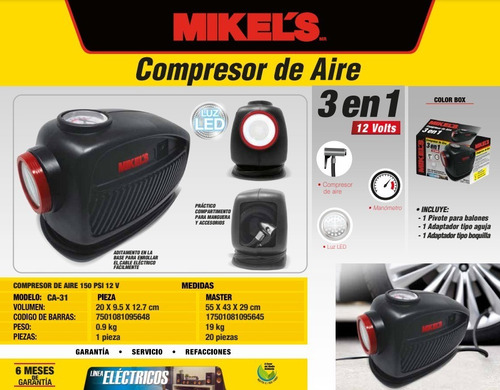 Compresor De Aire 3 En 1 Mikels Ca-31