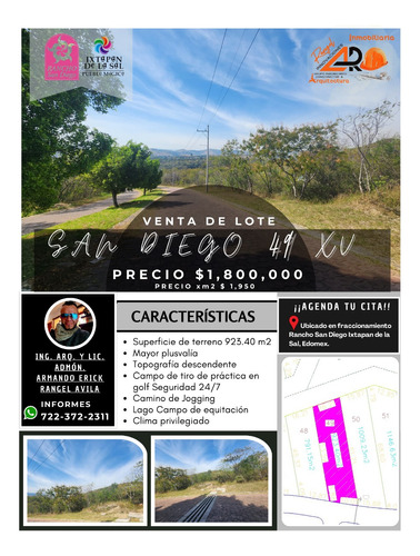 Venta Lote San Diego 49 Mz Xv Con Bonita Vista En Fracc Rancho San Diego Ixtapan De La San Edomex Con Todos Los Servicios Y Proyecto Arquitectónico Incluído.