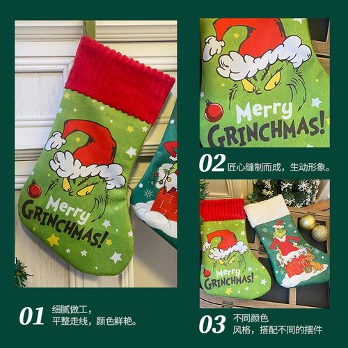 A Juego De Bolsas Regalo Con Calcetín Navideño Grinch 4 Pcs