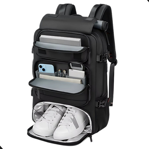 Mochila Impermeável E Expansível Notebook Reforçada De Bordo Feminina Masculina Mala Viagem Avião Executiva Reforçada 40l Viral Casual Unissex Faculdade Trabalho Trilha Usb Preto Notnull