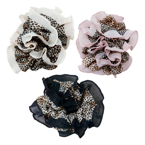 Scrunchie Xl Doble Plisado Guepardo Satinado