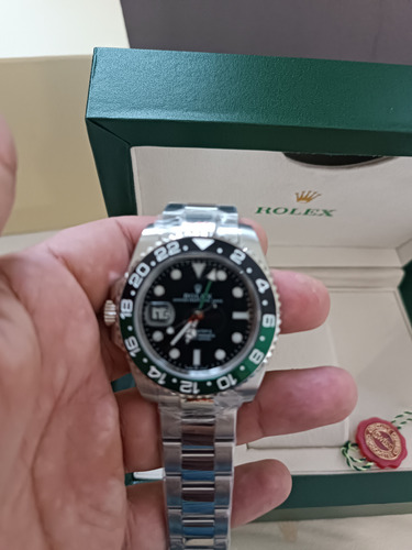 Reloj Rolex No Omega Ap Gmt Zurdo Automatico Sprite Con Caja Plateado Verde Claro Negro (Reacondicionado)