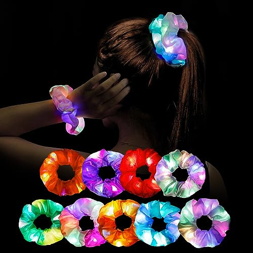 9 Pcs Led Luz Pelo Escrunchies Satin Elastic Bandas 9r8rv