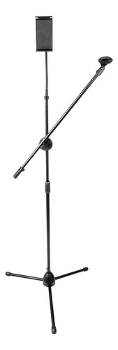 Pedestal Tripé Girafa De Microfone Com Suporte Para Celular Cor Preto