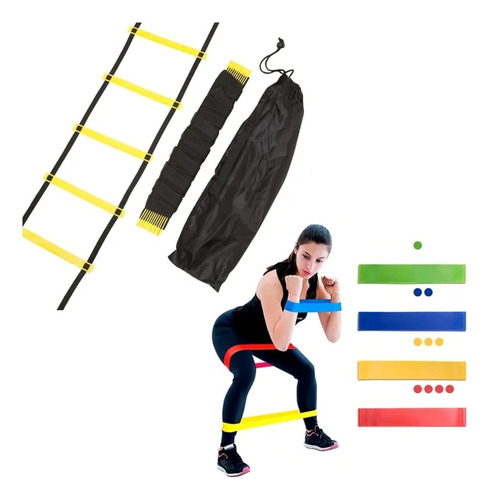 Kit 5 Bandas Elásticas + Escalera Fitness De Coordinación   