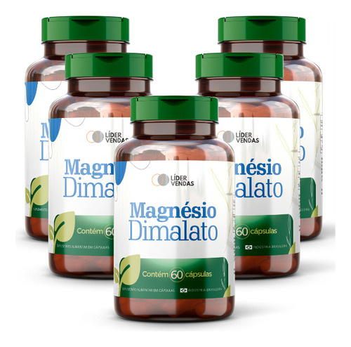 Magnésio Dimalato - 60 Cáps 420mg Kit Com 5 Pote