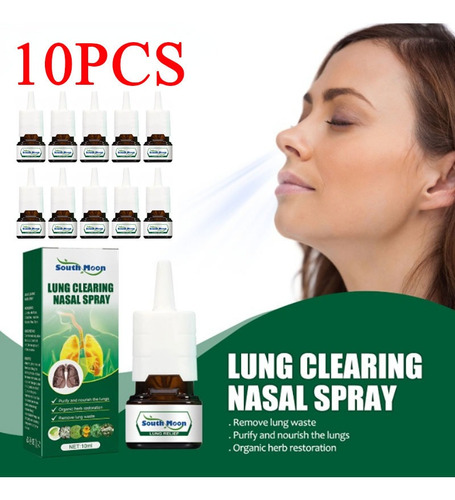 10pc Limpieza Pulmonar, Spray Nasal De Hierbas Orgánicas