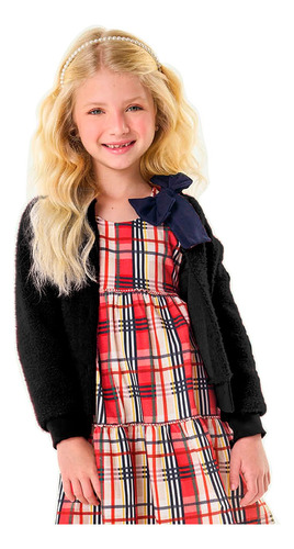 Cardigan Casaco Infantil Menina Lã Trico Preto Trick Nick