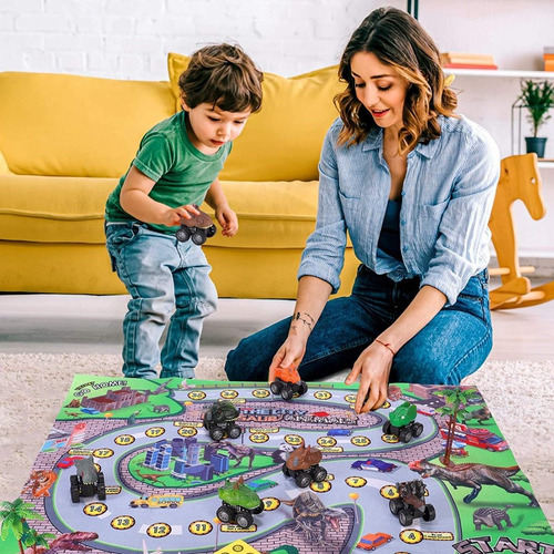 Imagen 5 de 8 de Juguete Dinosaurio Coche Para Niños Con Mapa Y Árbol 8 Pzas