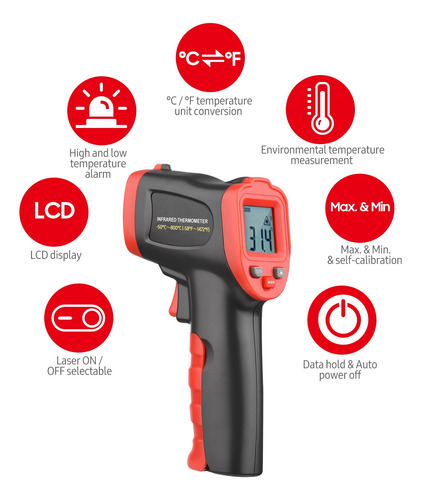 Termómetro De Pistola Infrarroja De Alta Temperatura Wt326c