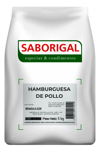 Condimento Para Hamburguesas De Pollo X 5 Kgrs